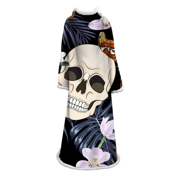 3D Digital Printed Skull Blanket With Sleeves-Horror Blanket Robe