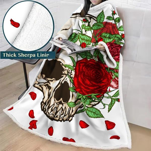 3D Digital Printed Skull Blanket With Sleeves-Horror Blanket Robe