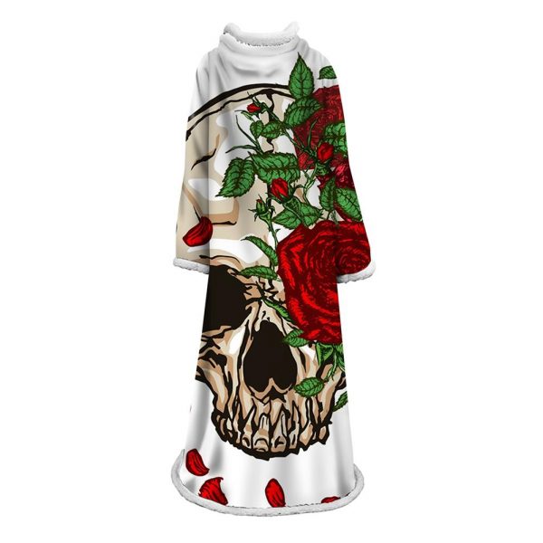 3D Digital Printed Skull Blanket With Sleeves-Horror Blanket Robe