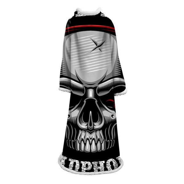 3D Digital Printed Skull Blanket With Sleeves-Horror Blanket Robe