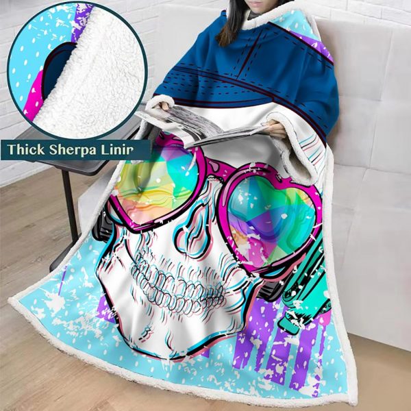 3D Digital Printed Skull Blanket With Sleeves-Horror Blanket Robe