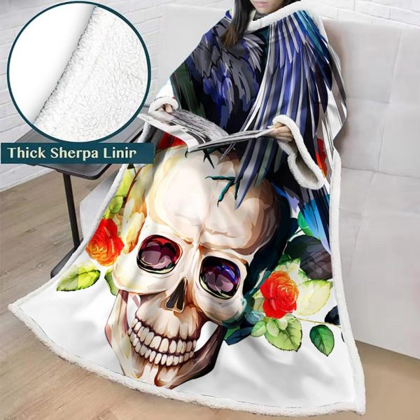 3D Digital Printed Skull Blanket With Sleeves-Horror Blanket Robe