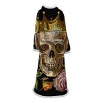 3D Digital Printed Skull Blanket With Sleeves-Horror Blanket Robe