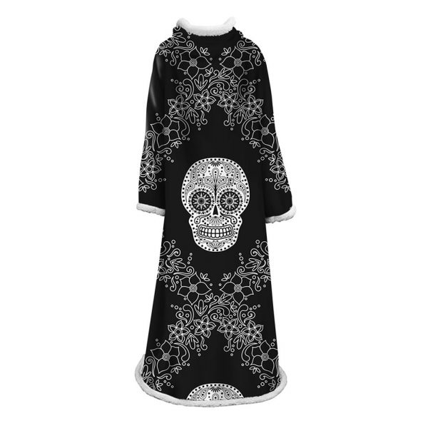 3D Digital Printed Skull Blanket With Sleeves-Horror Blanket Robe