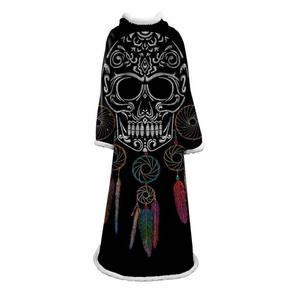 3D Digital Printed Skull Blanket With Sleeves-Horror Blanket Robe