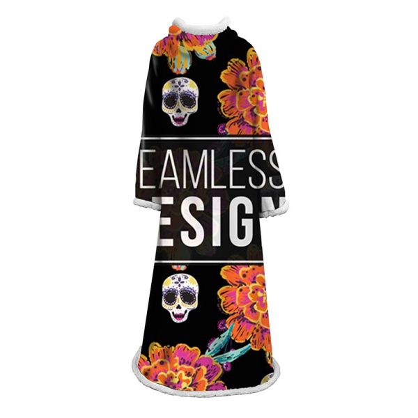 3D Digital Printed Skull Blanket With Sleeves-Horror Blanket Robe