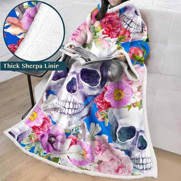 3D Digital Printed Skull Blanket With Sleeves-Horror Blanket Robe