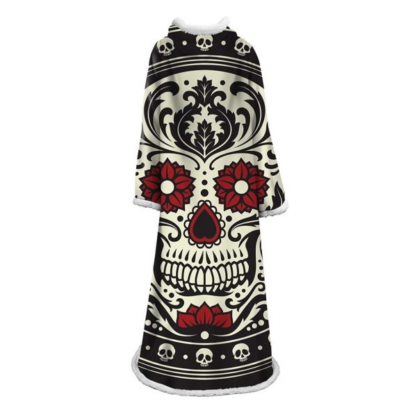 3D Digital Printed Skull Blanket With Sleeves-Horror Blanket Robe