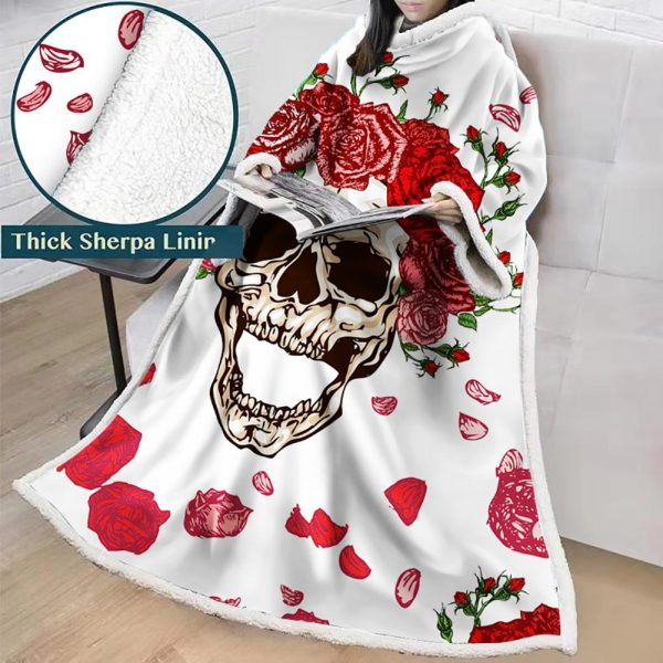 3D Digital Printed Skull Blanket With Sleeves-Horror Blanket Robe