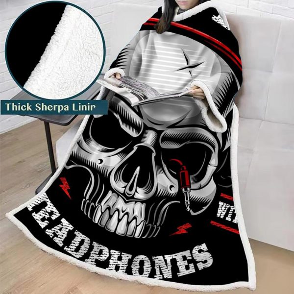 3D Digital Printed Skull Blanket With Sleeves-Horror Blanket Robe