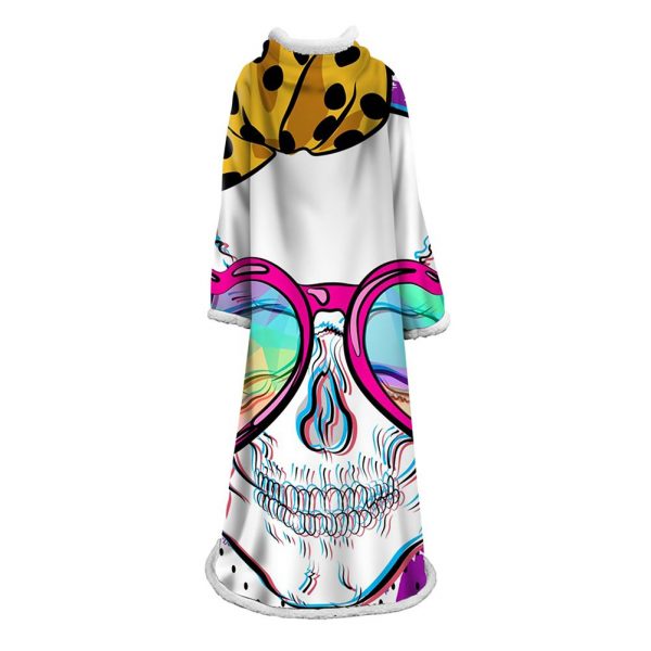 3D Digital Printed Skull Blanket With Sleeves-Horror Blanket Robe
