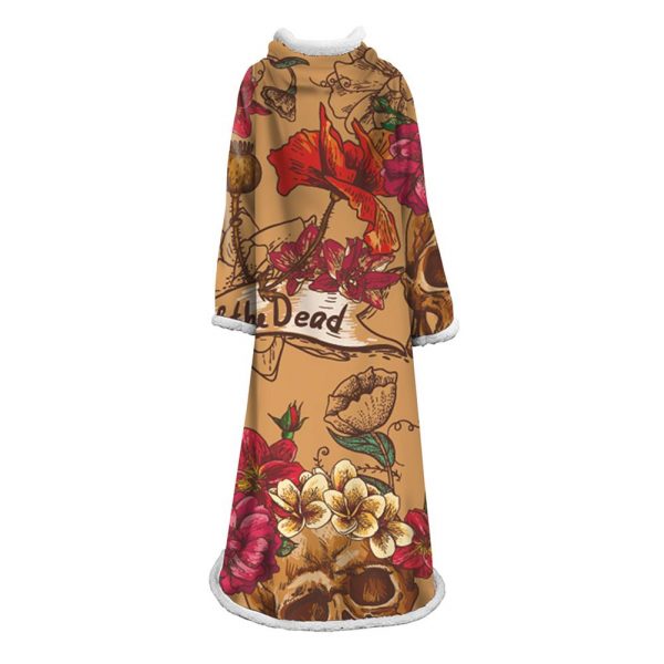3D Digital Printed Skull Blanket With Sleeves-Horror Blanket Robe