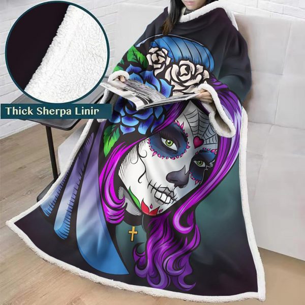 3D Digital Printed Skull Blanket With Sleeves-Horror Blanket Robe