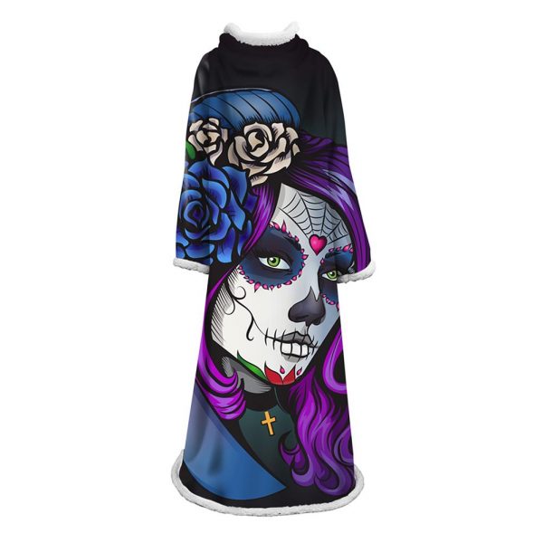 3D Digital Printed Skull Blanket With Sleeves-Horror Blanket Robe