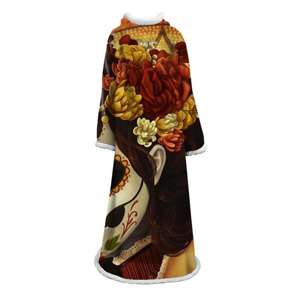 3D Digital Printed Skull Blanket With Sleeves-Horror Blanket Robe