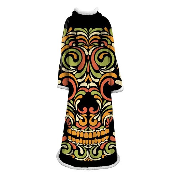 3D Digital Printed Skull Blanket With Sleeves-Horror Blanket Robe