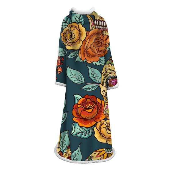 3D Digital Printed Skull Blanket With Sleeves-Horror Blanket Robe
