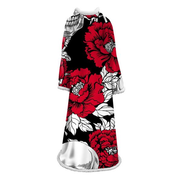 3D Digital Printed Skull Blanket With Sleeves-Horror Blanket Robe
