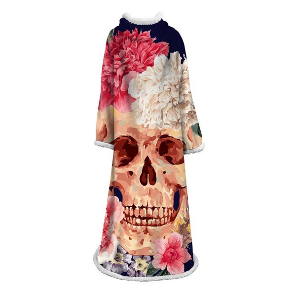 3D Digital Printed Skull Blanket With Sleeves-Horror Blanket Robe