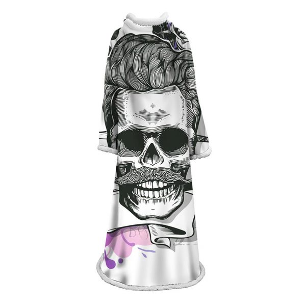 3D Digital Printed Skull Blanket With Sleeves-Horror Blanket Robe