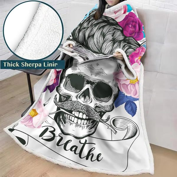 3D Digital Printed Skull Blanket With Sleeves-Horror Blanket Robe