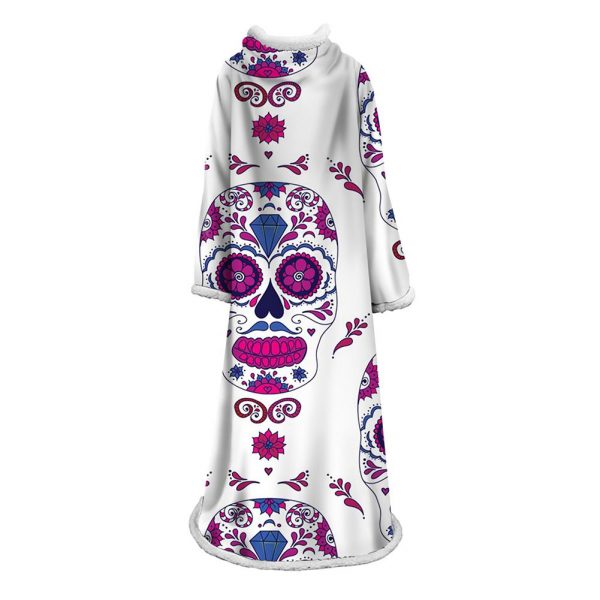 3D Digital Printed Skull Blanket With Sleeves-Horror Blanket Robe