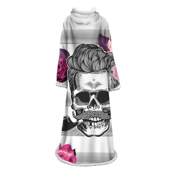 3D Digital Printed Skull Blanket With Sleeves-Horror Blanket Robe
