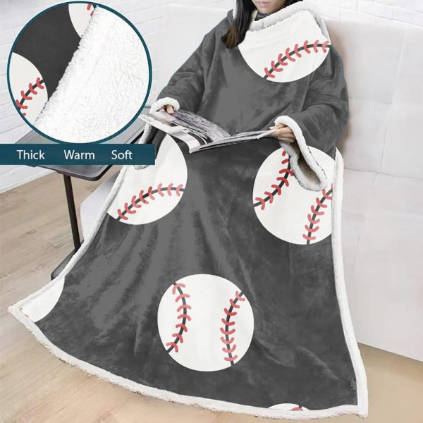 3D Digital Printed Sports Blanket With Sleeves-Baseball Blanket Robe