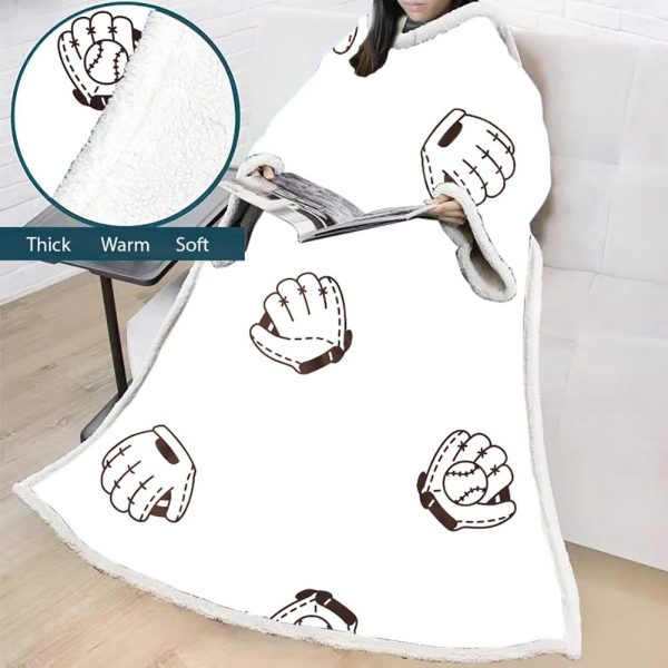 3D Digital Printed Sports Blanket With Sleeves-Baseball Blanket Robe