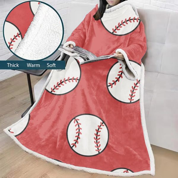 3D Digital Printed Sports Blanket With Sleeves-Baseball Blanket Robe
