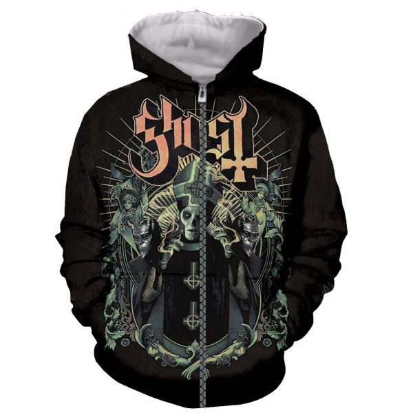 3D Printed Ghost Band Long Sleeves Zipper Hoodies Sweatshirts