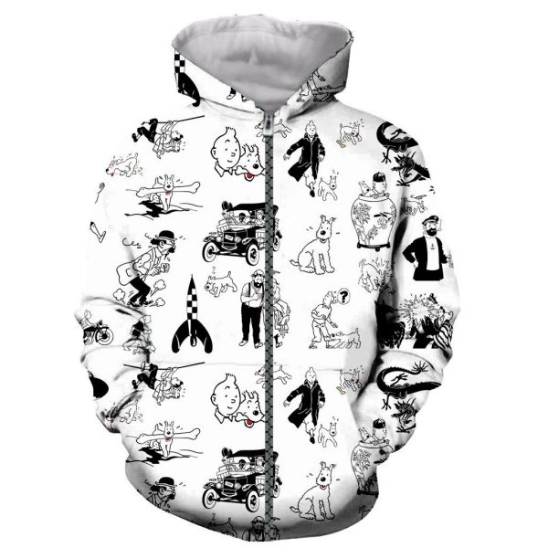 3D Printed Tintin Hooded Sweatshirts Hoodies Pullovers