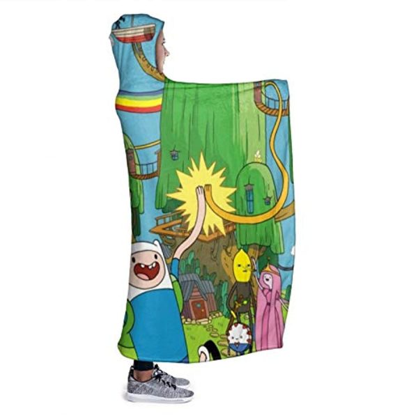 Adventure Time Hooded Blanket - Soft and Warm Flannel Fluffy Wearable Hooded Blanket