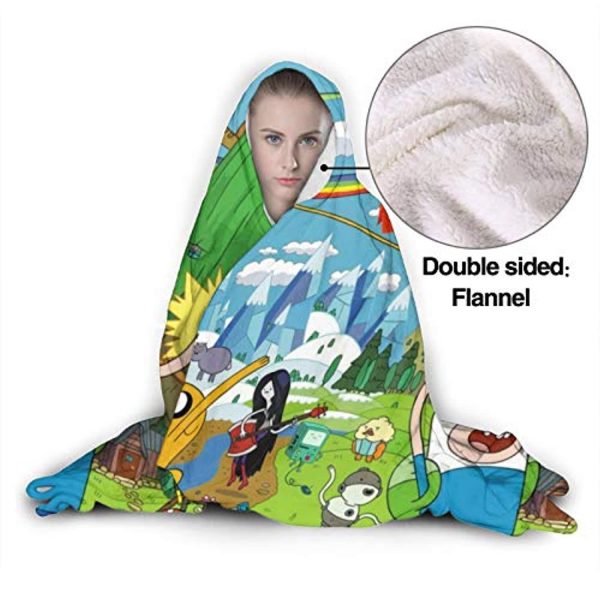 Adventure Time Hooded Blanket - Soft and Warm Flannel Fluffy Wearable Hooded Blanket