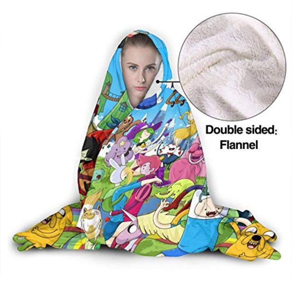 Adventure Time Hooded Blanket - Soft and Warm Flannel Fluffy Wearable Hooded Blanket