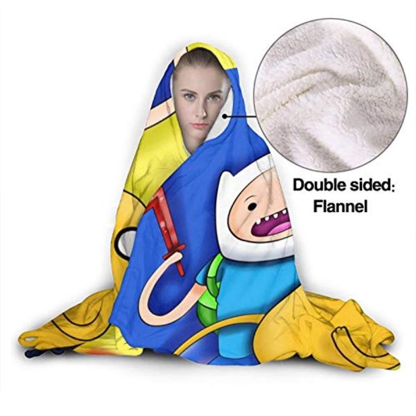 Adventure Time Hooded Blanket - Soft and Warm Flannel Fluffy Wearable Hooded Blanket