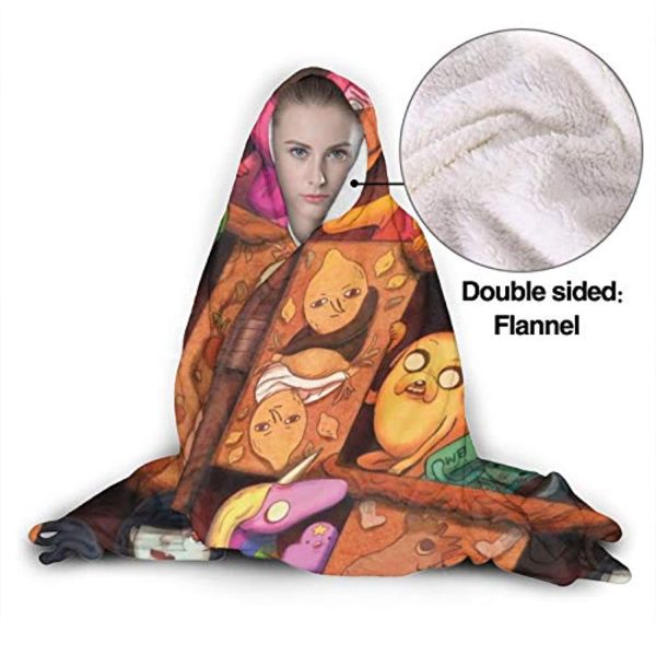 Adventure Time Hooded Blanket - Soft and Warm Flannel Fluffy Wearable Hooded Blanket