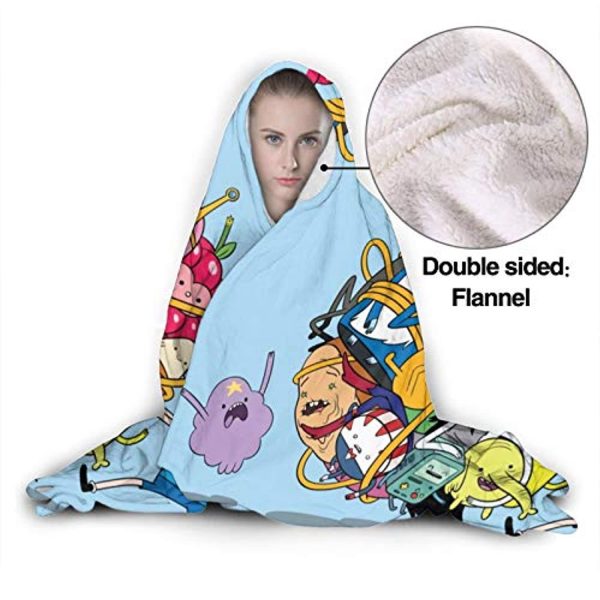 Adventure Time Hooded Blanket - Soft and Warm Flannel Fluffy Wearable Hooded Blanket