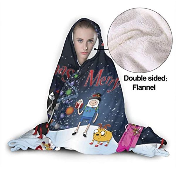Adventure Time Hooded Blanket - Soft and Warm Flannel Fluffy Wearable Hooded Blanket