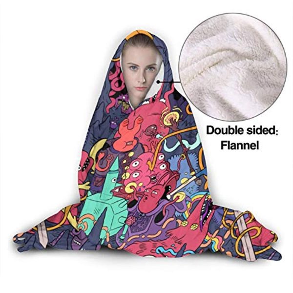 Adventure Time Hooded Blanket - Soft and Warm Flannel Fluffy Wearable Hooded Blanket