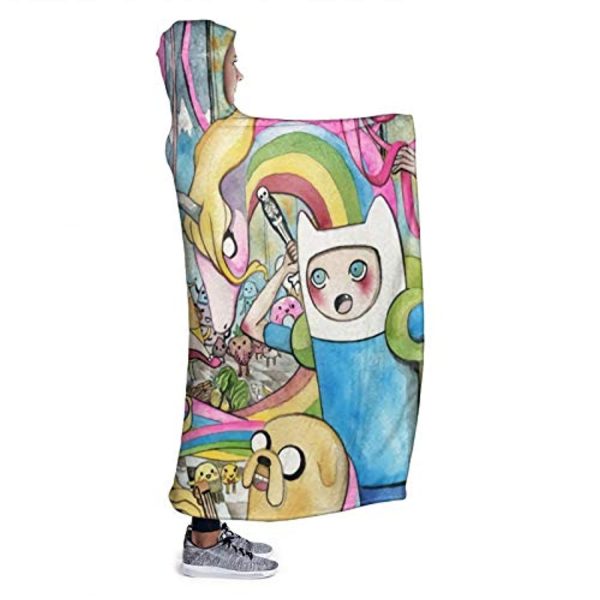 Adventure Time Hooded Blanket - Soft and Warm Flannel Fluffy Wearable Hooded Blanket