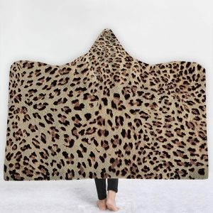 Animal Hooded Blankets - Animal Series Leopard Pattern Icon Yellow Fleece Hooded Blanket