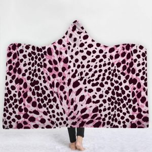 Animal Hooded Blankets - Animal Series Leopard Print Pattern Pink Fleece Hooded Blanket