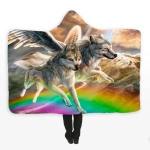 Animal Hooded Blankets - Animal Series Rainbow Wolf Fleece Hooded Blanket