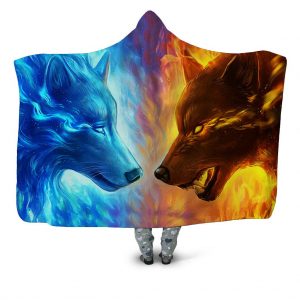 Animal Hooded Blankets - Animal Series Wolf Ice and Fire Super Cool Fleece Hooded Blanket