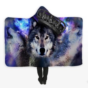 Animal Hooded Blankets - Animal Series Wolf King Fleece Hooded Blanket