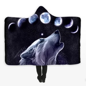 Animal Hooded Blankets - Animal Series Wolf Moon Fleece Hooded Blanket