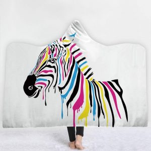 Animal Hooded Blankets - Animal Series Zebra Colorful Icon Fleece Hooded Blanket
