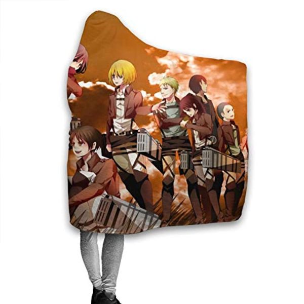 Anime Attack On Titan Fleece Blanket - Flannel Winter Travel Hooded Blanket