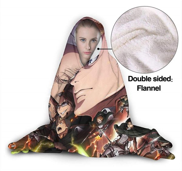 Anime Attack on Titan Hooded Blanket - Fleece Flannel Warm Throw Blanket